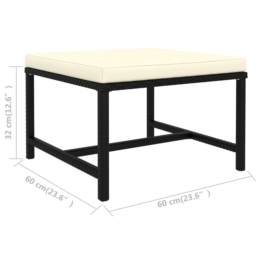 4-delige Loungeset met kussens poly rattan zwart Zwart 2x hoek + Fauteuil + voetensteun