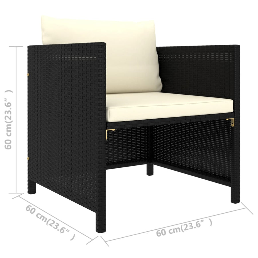 4-delige Loungeset met kussens poly rattan zwart Zwart 2x hoek + Fauteuil + voetensteun