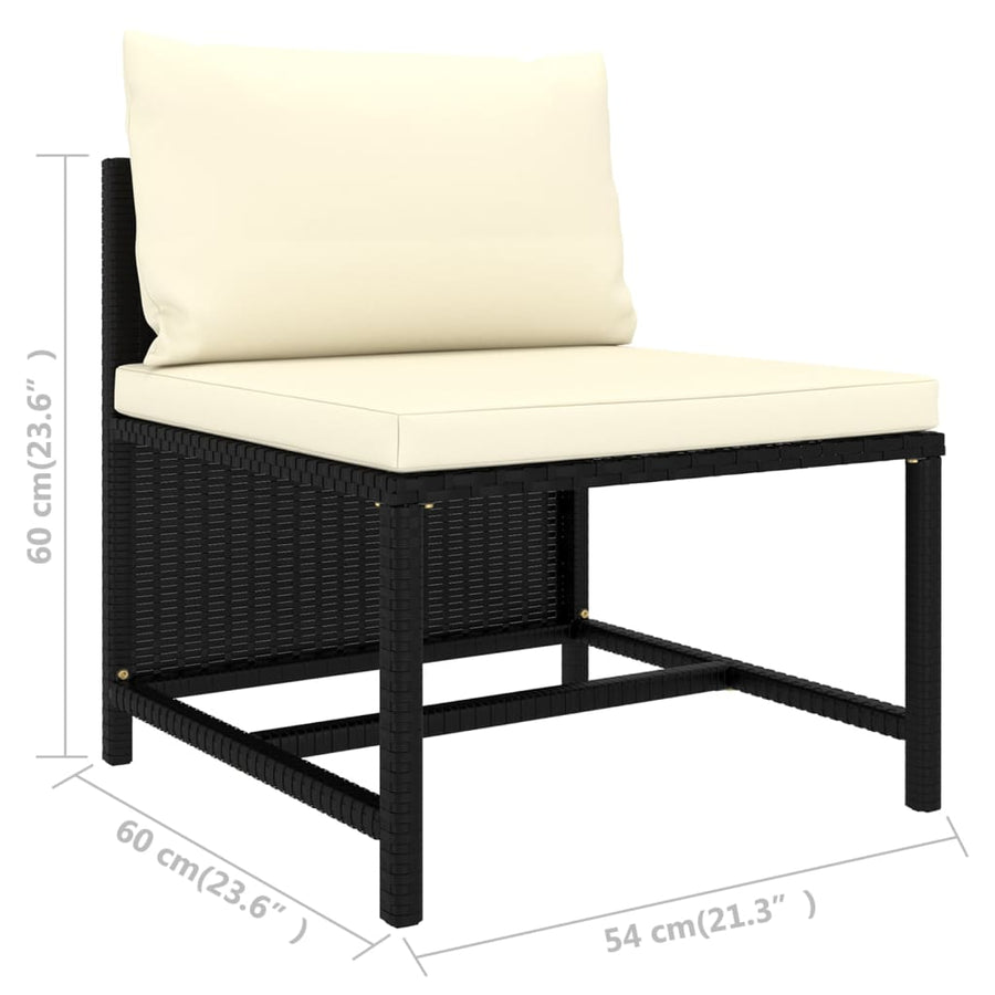 3-Delige Loungeset Met Kussens Poly Rattan Zwart hoek + 2x midden