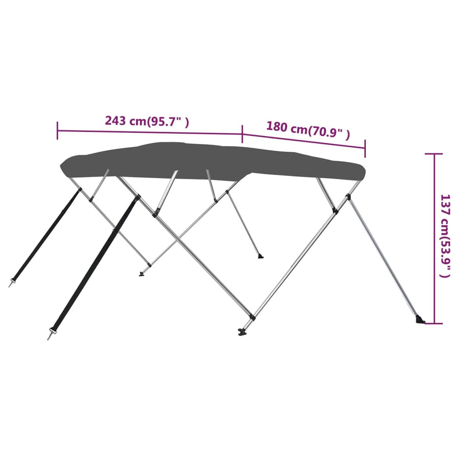 Biminitop 4-Boogs Kleurig 243 x 180 x 137 cm Antraciet