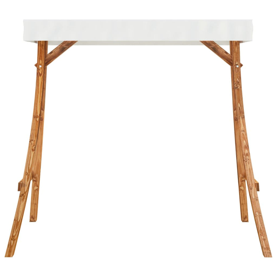 Schommelframe Met Kleur Dak Gebogen Hout Met Teakafwerking Crème