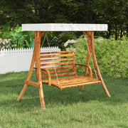 Swing frame with cream-coloured roof, curved wood with teak finish