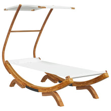 Loungebed Met Luifel Massief Gebogen Hout 100 x 190 x 134 cm Crème