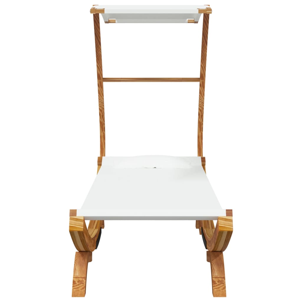 Loungebed Met Luifel Massief Gebogen Hout 100 x 190 x 134 cm Crème