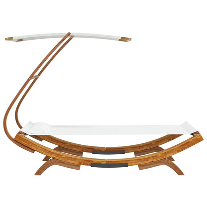 Loungebed Met Luifel Massief Gebogen Hout 100 x 190 x 134 cm Crème