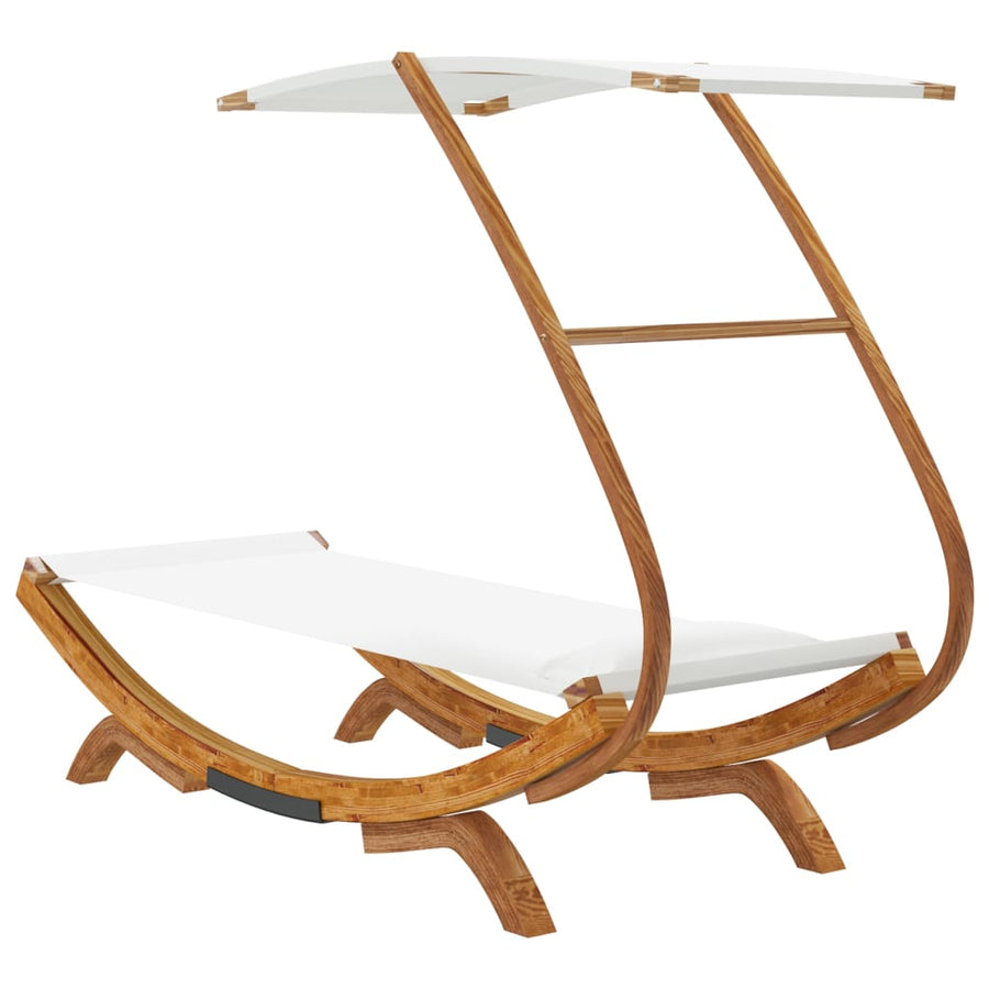 Loungebed Met Luifel Massief Gebogen Hout 100 x 190 x 134 cm Crème