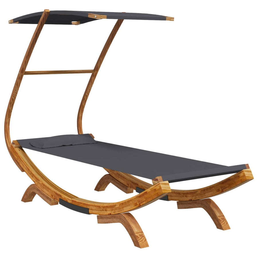 Loungebed Met Luifel Gebogen Hout Kleur 100 x 190 x 134 cm Antraciet