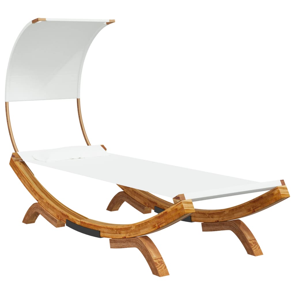 Loungebed Met Luifel Massief Gebogen Hout 100 x 200 x 126 cm Crème