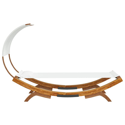 Loungebed Met Luifel Massief Gebogen Hout 100 x 200 x 126 cm Crème