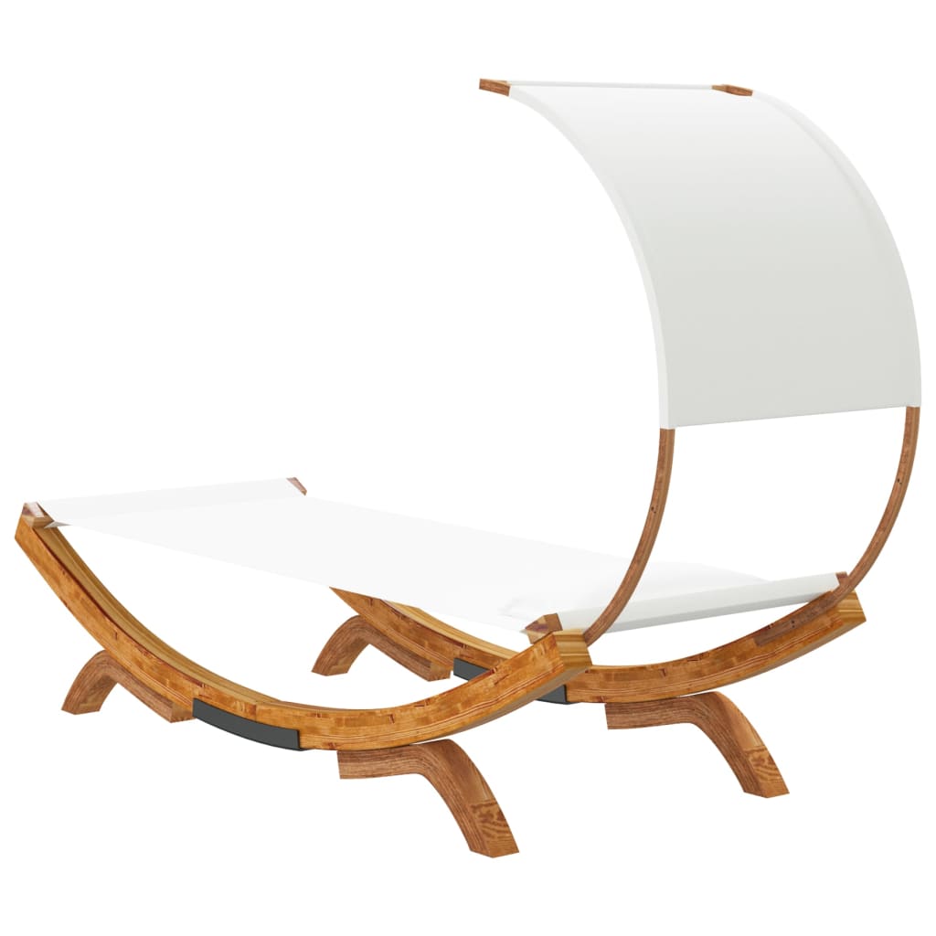 Loungebed Met Luifel Massief Gebogen Hout 100 x 200 x 126 cm Crème