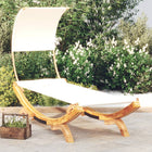 Loungebed Met Luifel Massief Gebogen Hout 100 x 200 x 126 cm Crème