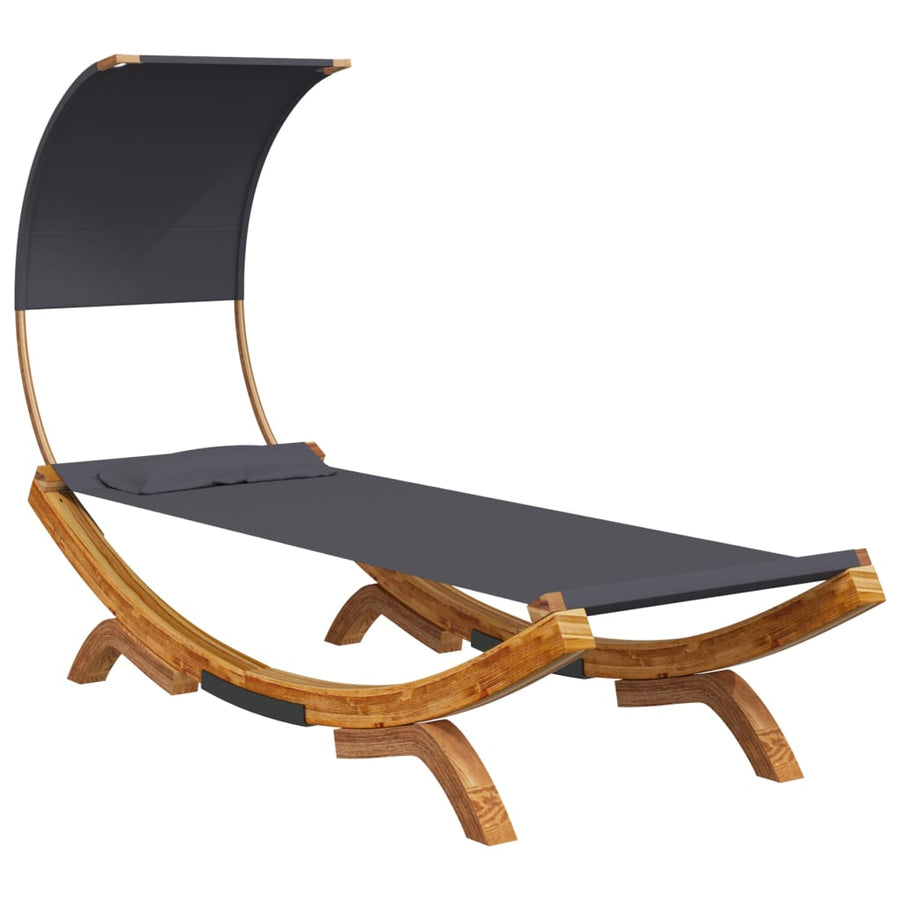 Loungebed Met Luifel Gebogen Hout Kleur 100 x 200 x 126 cm Antraciet