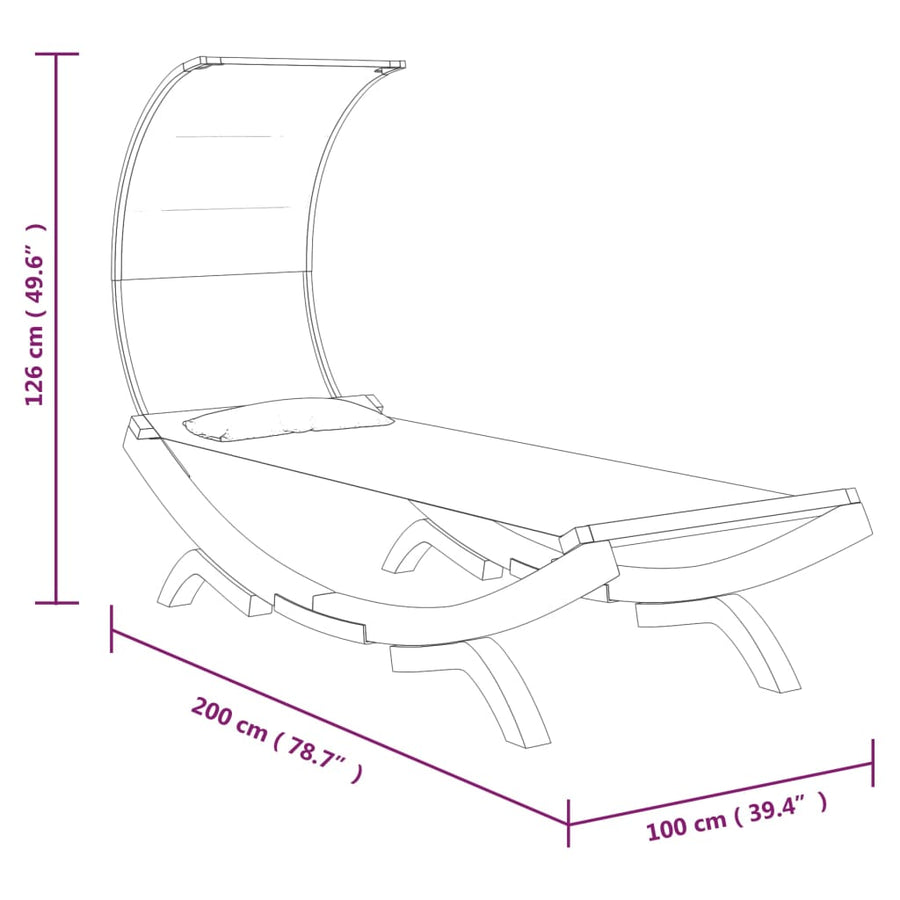 Loungebed Met Luifel Gebogen Hout Kleur 100 x 200 x 126 cm Antraciet