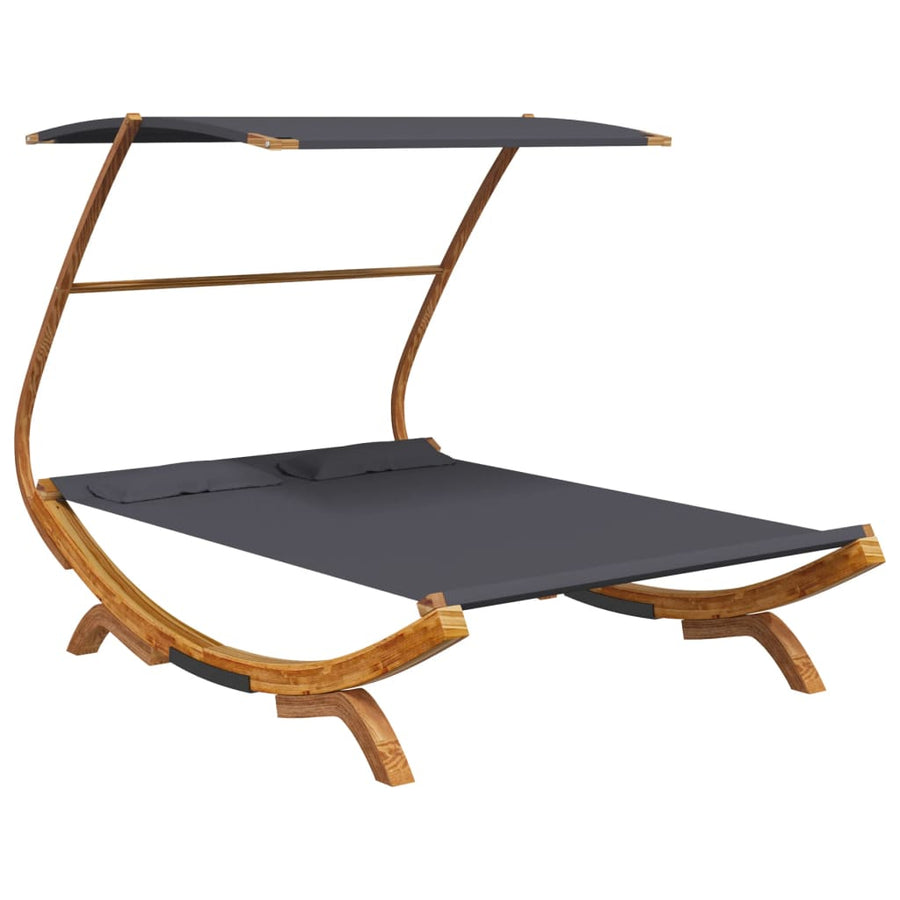 Loungebed Met Luifel Gebogen Hout Kleur 165 x 203 x 138 cm Antraciet