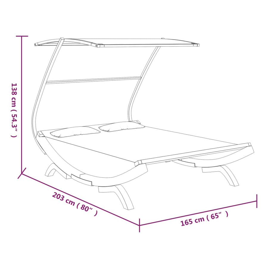 Loungebed Met Luifel Gebogen Hout Kleur 165 x 203 x 138 cm Antraciet