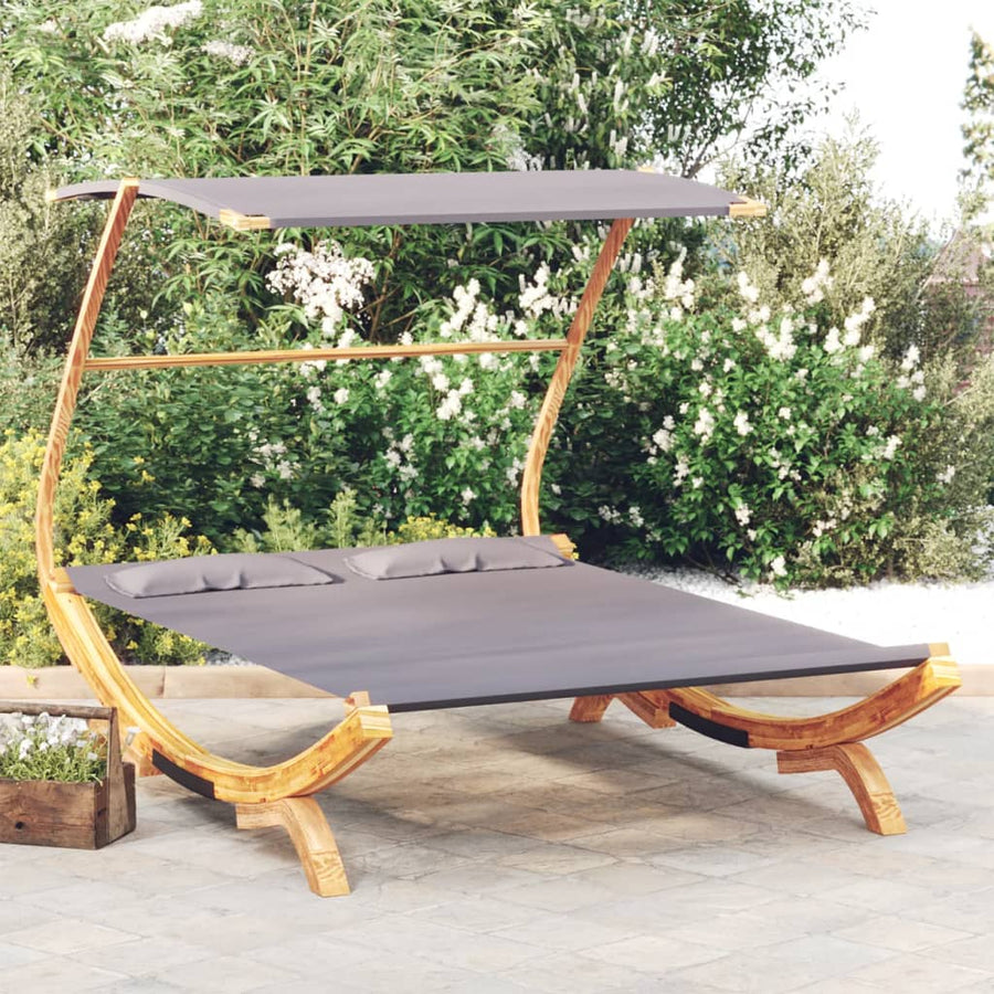Loungebed Met Luifel Gebogen Hout Kleur 165 x 203 x 138 cm Antraciet
