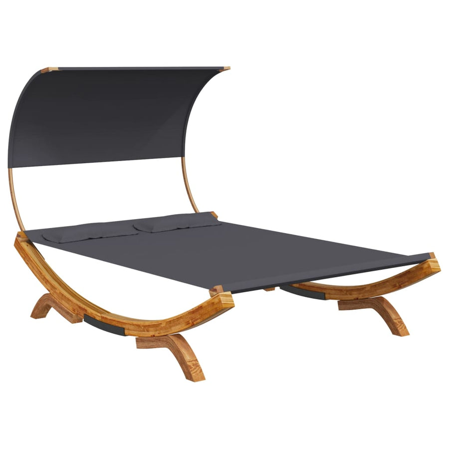 Loungebed Met Luifel Gebogen Hout Kleur 165 x 203 x 126 cm Antraciet
