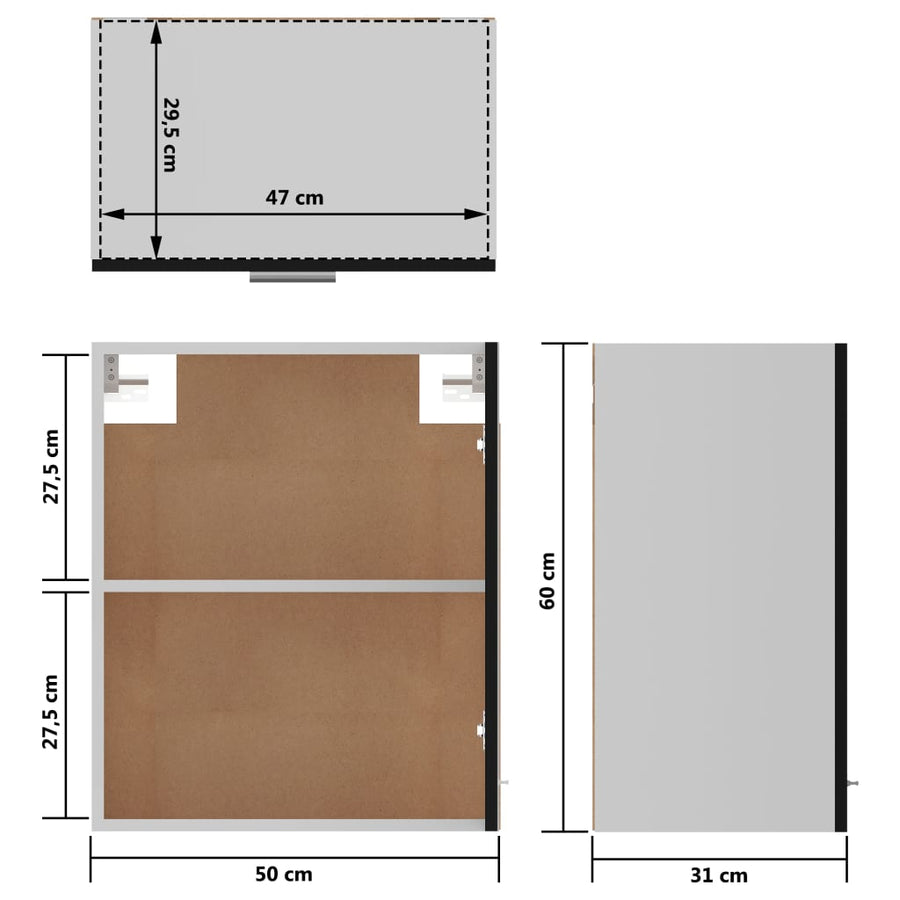 Hangkasten 2 St 50X3X60 Cm Spaanplaat Zwart Hangkast 50 cm 2 st