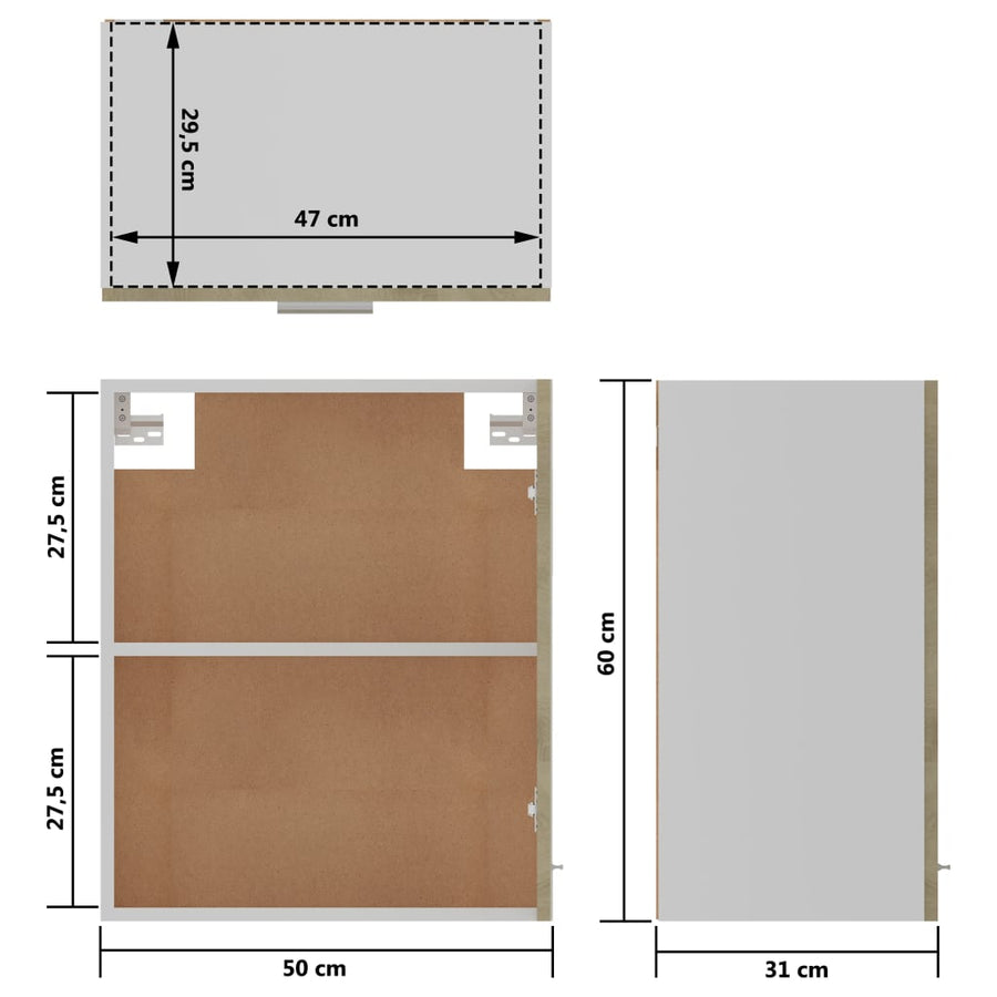 Hangkasten 2 st 50x31x60 cm spaanplaat sonoma eikenkleurig Sonoma eiken