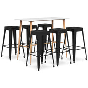 Barset 7-delig wit zwart MDF metaal 120x60x105 cm