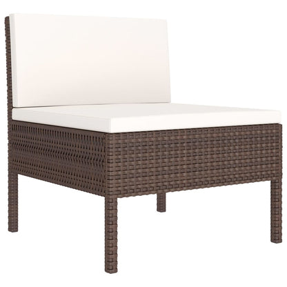 6-Delige Loungeset Met Kussens Poly Rattan Bruin 2x hoek + 2x midden + 2x voetensteun