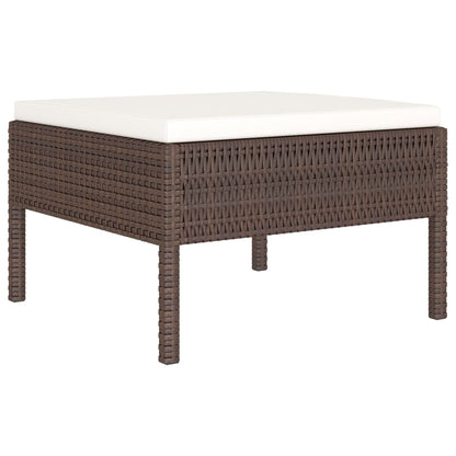 6-Delige Loungeset Met Kussens Poly Rattan Bruin 2x hoek + 2x midden + 2x voetensteun