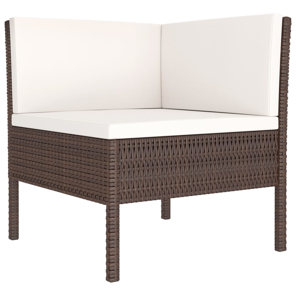 6-Delige Loungeset Met Kussens Poly Rattan Bruin 2x hoek + 2x midden + 2x voetensteun
