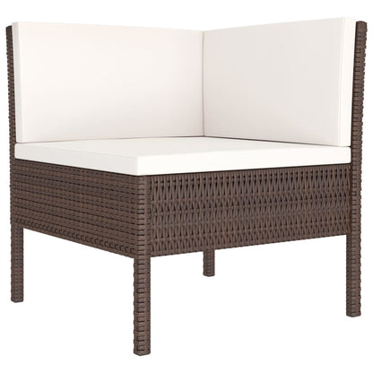 6-Delige Loungeset Met Kussens Poly Rattan Bruin 2x hoek + 2x midden + 2x voetensteun