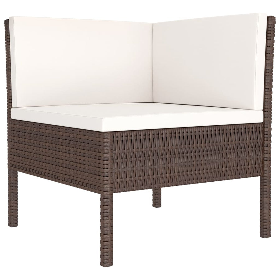 6-Delige Loungeset Met Kussens Poly Rattan Bruin 2x hoek + 2x midden + 2x voetensteun