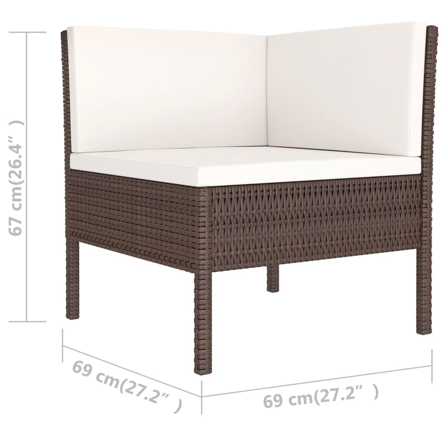 6-Delige Loungeset Met Kussens Poly Rattan Bruin 2x hoek + 2x midden + 2x voetensteun