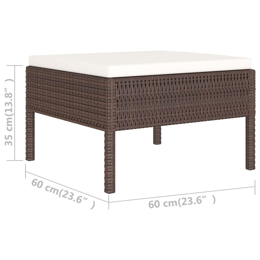 6-Delige Loungeset Met Kussens Poly Rattan Bruin 2x hoek + 2x midden + 2x voetensteun