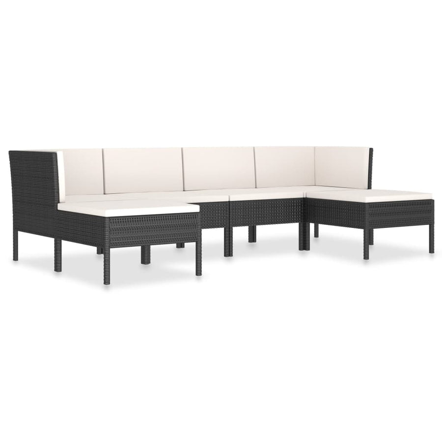 6-Delige Loungeset Met Kussens Poly Rattan Zwart en crème 2x hoek + 2x midden + 2x voetensteun