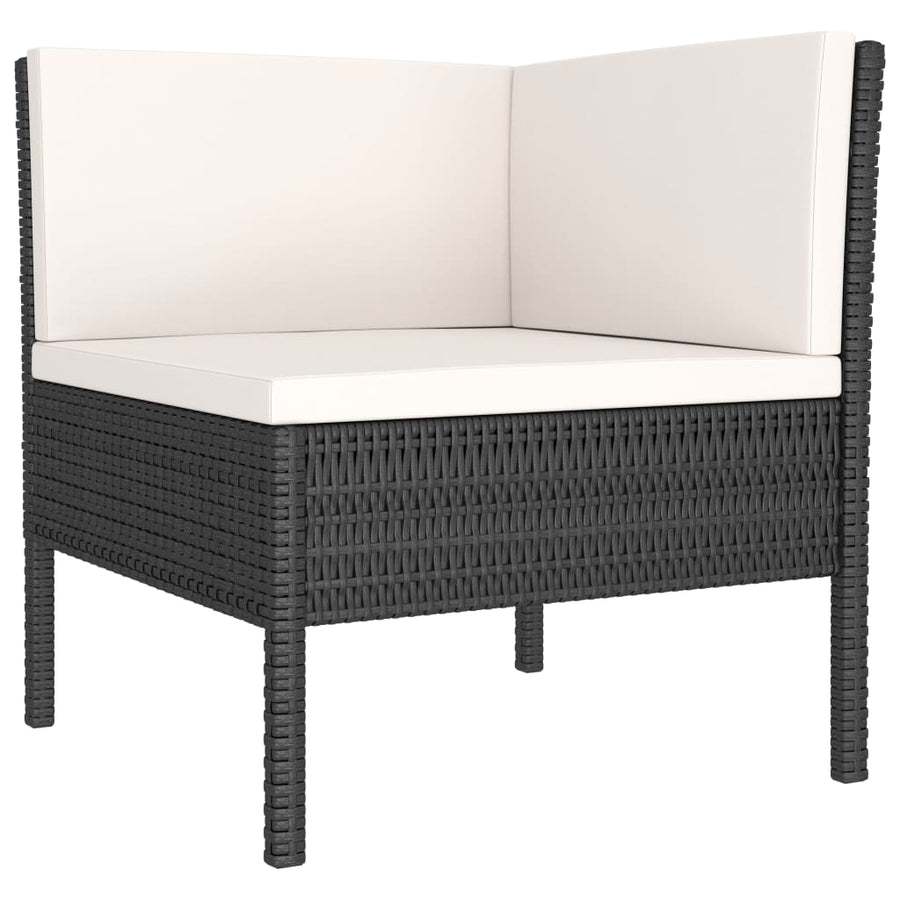 6-Delige Loungeset Met Kussens Poly Rattan Zwart en crème 2x hoek + 2x midden + 2x voetensteun