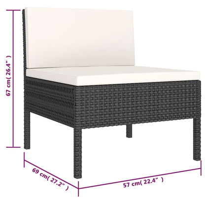 6-Delige Loungeset Met Kussens Poly Rattan Zwart en crème 2x hoek + 2x midden + 2x voetensteun