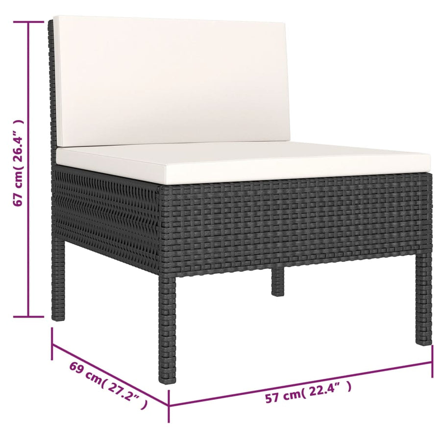6-Delige Loungeset Met Kussens Poly Rattan Zwart en crème 2x hoek + 2x midden + 2x voetensteun