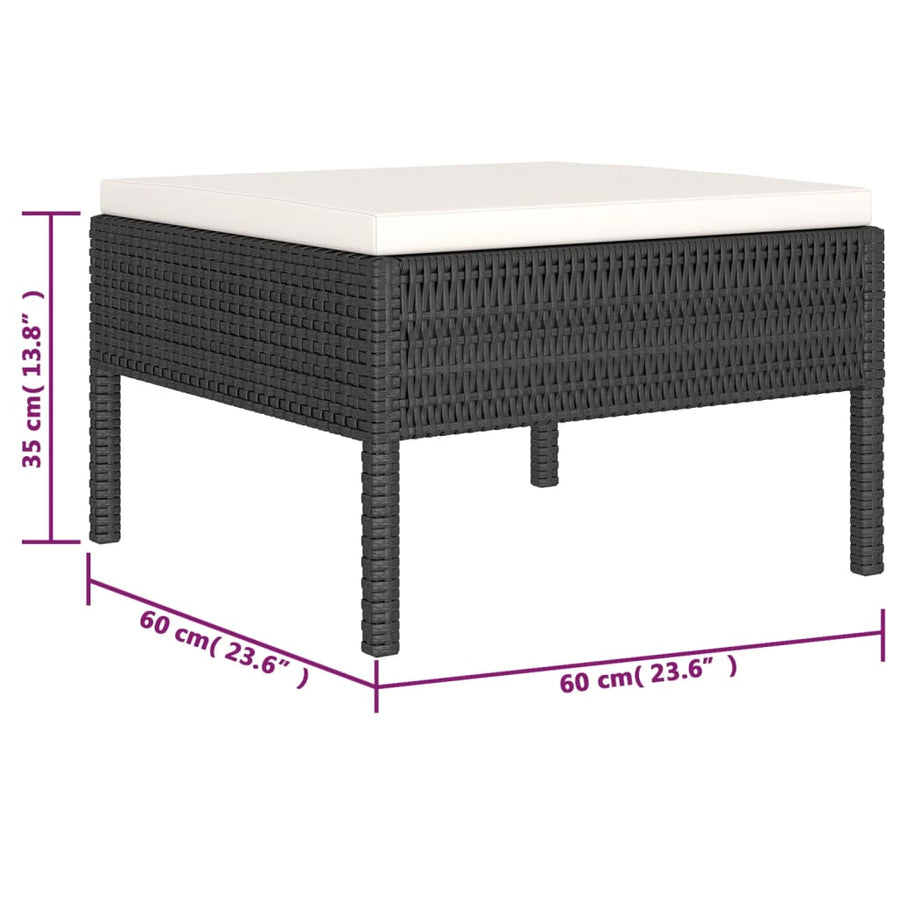 6-Delige Loungeset Met Kussens Poly Rattan Zwart en crème 2x hoek + 2x midden + 2x voetensteun