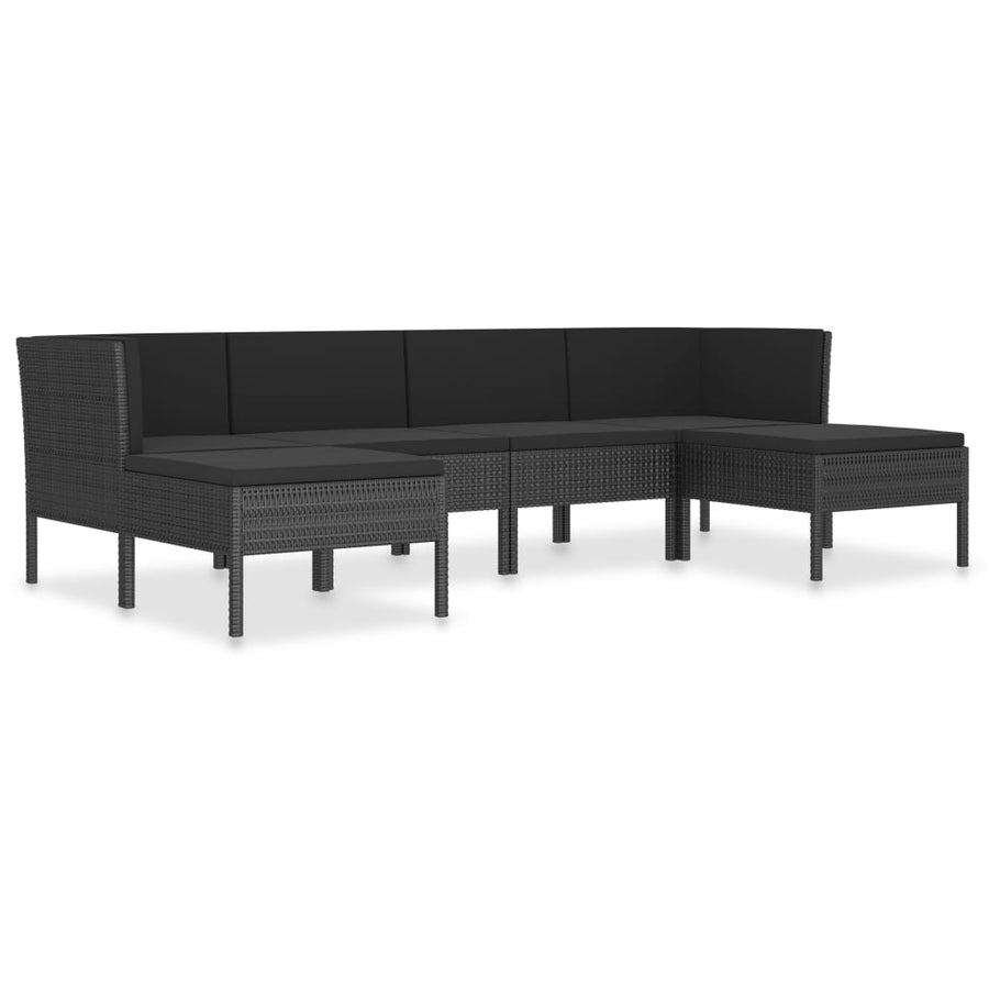 6-delige Loungeset met kussens poly rattan zwart