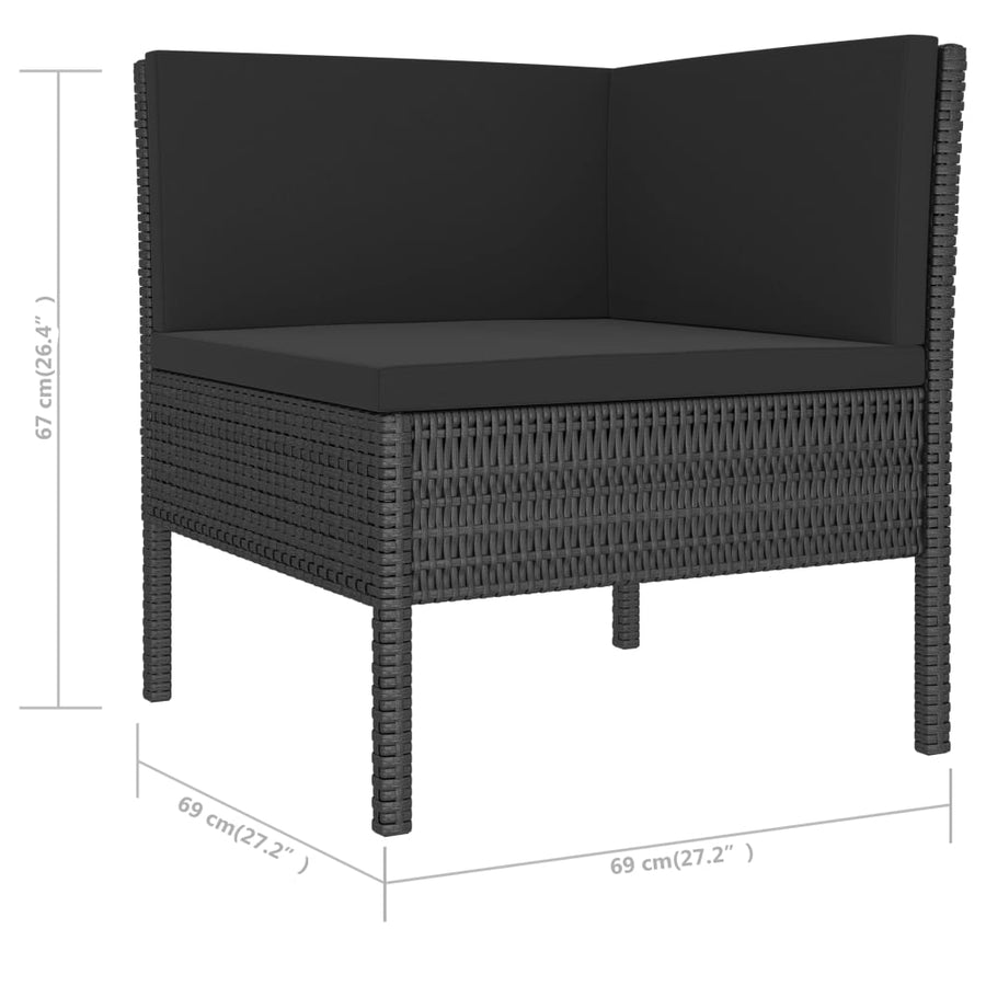 6-delige Loungeset met kussens poly rattan zwart