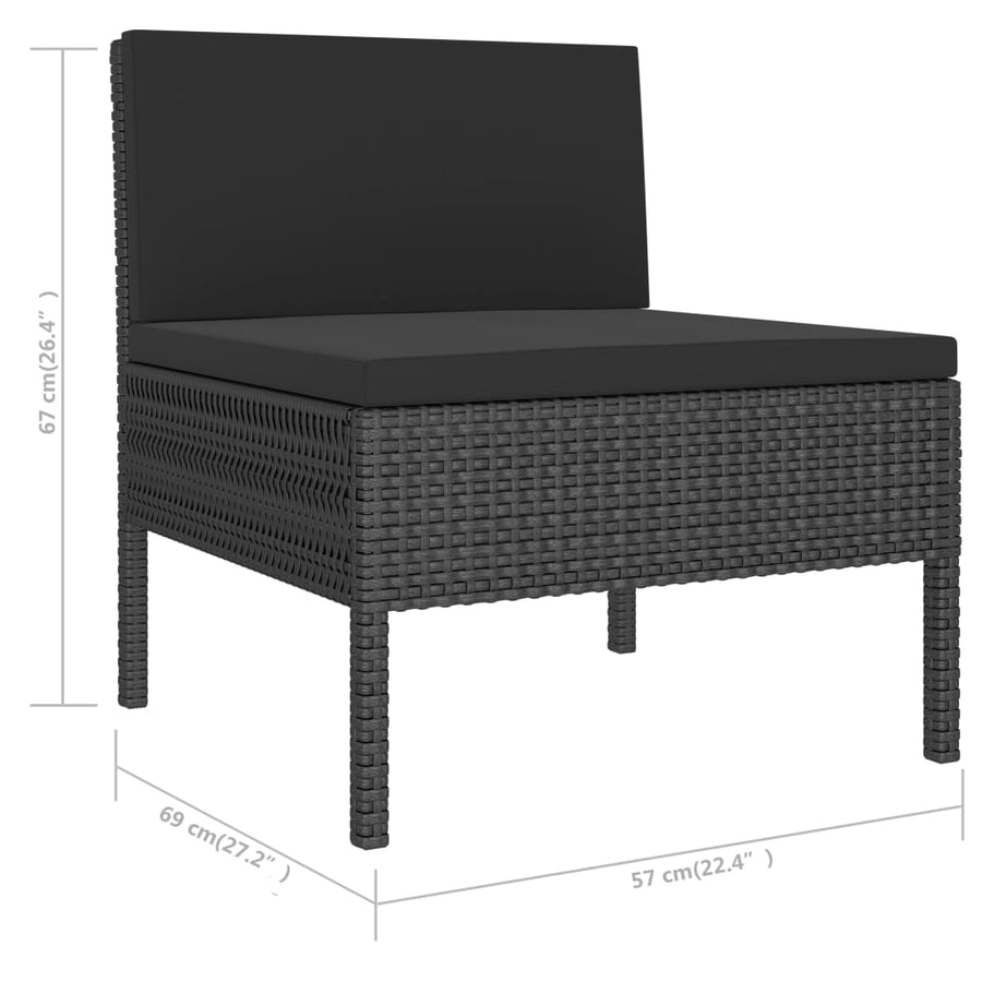 6-delige Loungeset met kussens poly rattan zwart