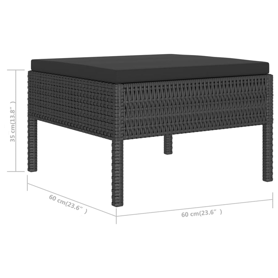 6-delige Loungeset met kussens poly rattan zwart