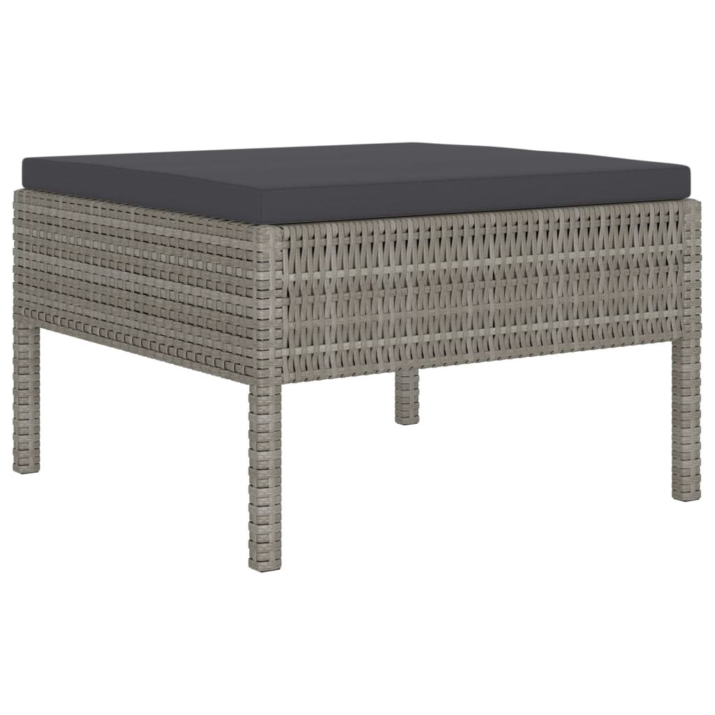 6-Delige Loungeset Met Kussens Poly Rattan Grijs 2x hoek + 2x midden + 2x voetensteun