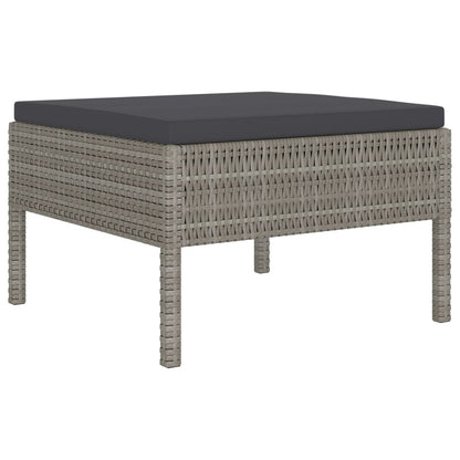 6-Delige Loungeset Met Kussens Poly Rattan Grijs 2x hoek + 2x midden + 2x voetensteun
