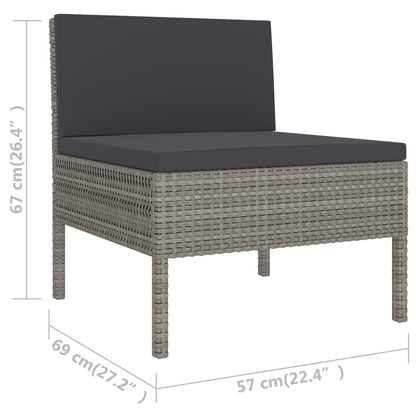 6-Delige Loungeset Met Kussens Poly Rattan Grijs 2x hoek + 2x midden + 2x voetensteun