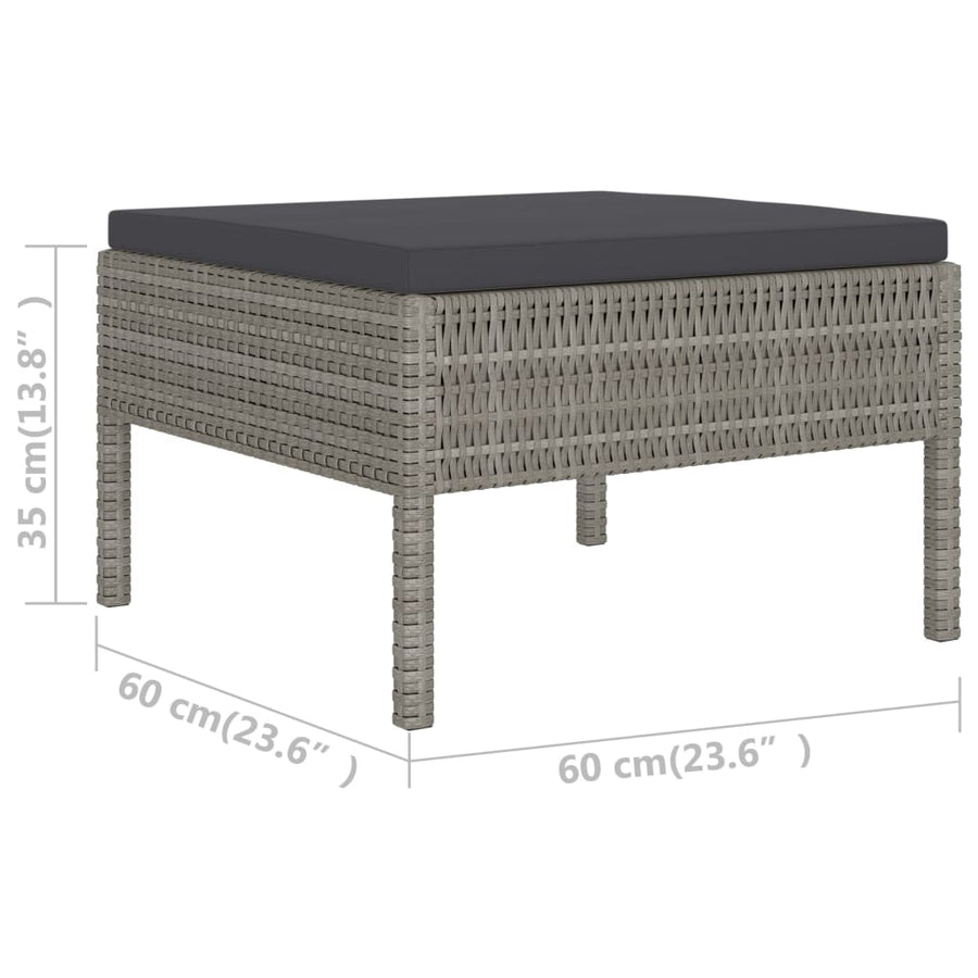 6-Delige Loungeset Met Kussens Poly Rattan Grijs 2x hoek + 2x midden + 2x voetensteun