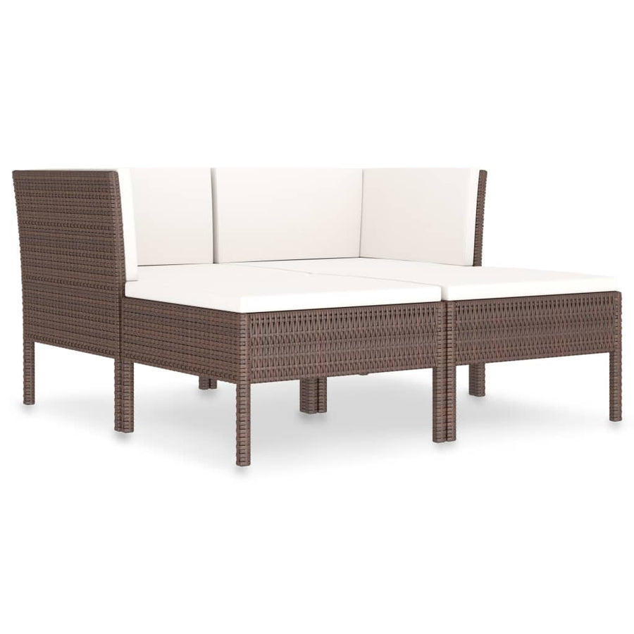 4-Delige Loungeset Met Kussens Poly Rattan Bruin 2x hoek + 2x voetensteun