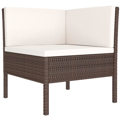 4-Delige Loungeset Met Kussens Poly Rattan Bruin 2x hoek + 2x voetensteun