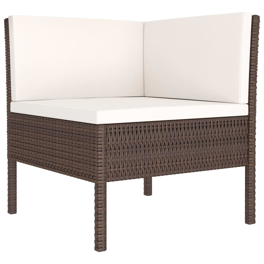 4-Delige Loungeset Met Kussens Poly Rattan Bruin 2x hoek + 2x voetensteun