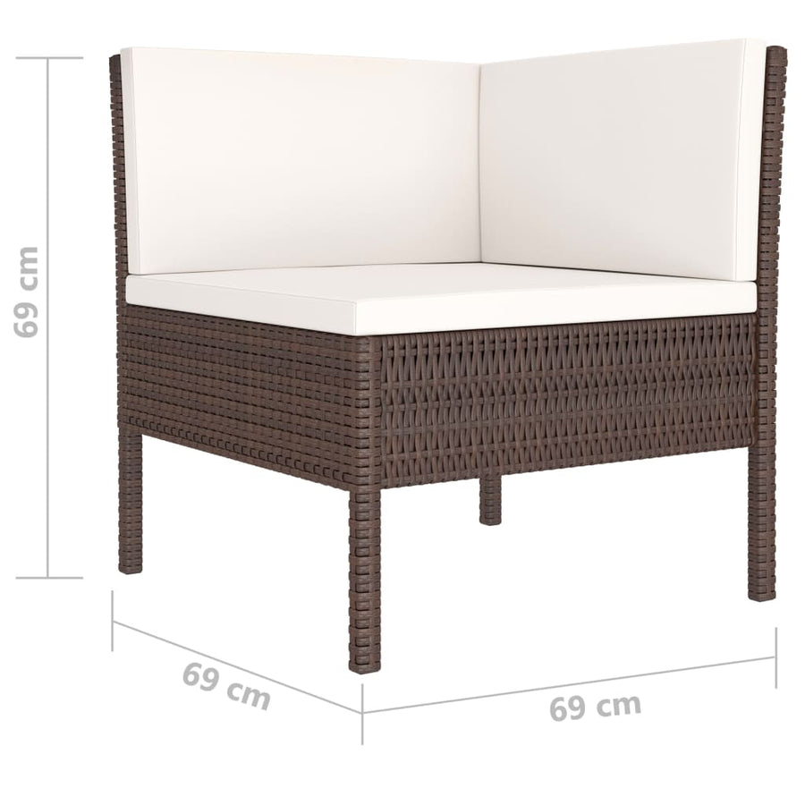 4-Delige Loungeset Met Kussens Poly Rattan Bruin 2x hoek + 2x voetensteun