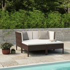 4-Delige Loungeset Met Kussens Poly Rattan Bruin 2x hoek + 2x voetensteun