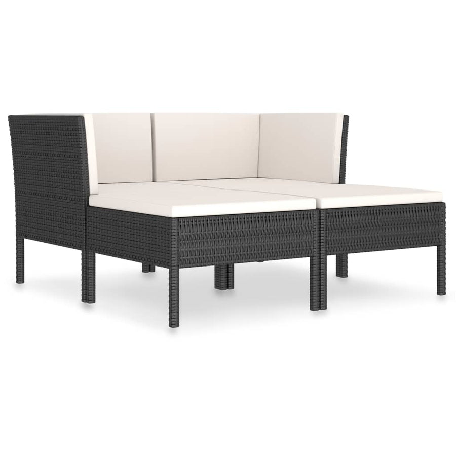 4-Delige Loungeset Met Kussens Poly Rattan Zwart en crème 2x hoek + 2x voetensteun